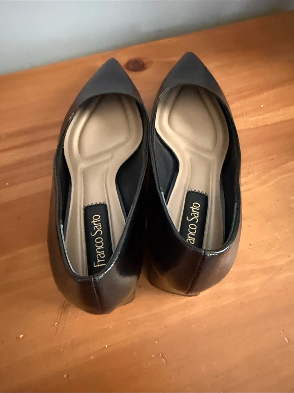 Franco Sarto Racer Black Pointed-Toe Leather 2” Pumps
